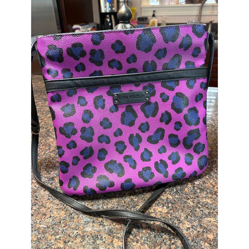 Vera Bradley Faux Leather Crossbody Purple Black Blue Cheetah Print - Picture 9 of 11